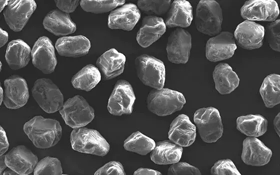 SEM image of diamond micron powder particles showing crystal morphology and particle shape