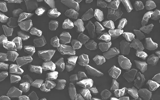Synthetic diamond powder SEM image showing diamond abrasive particles